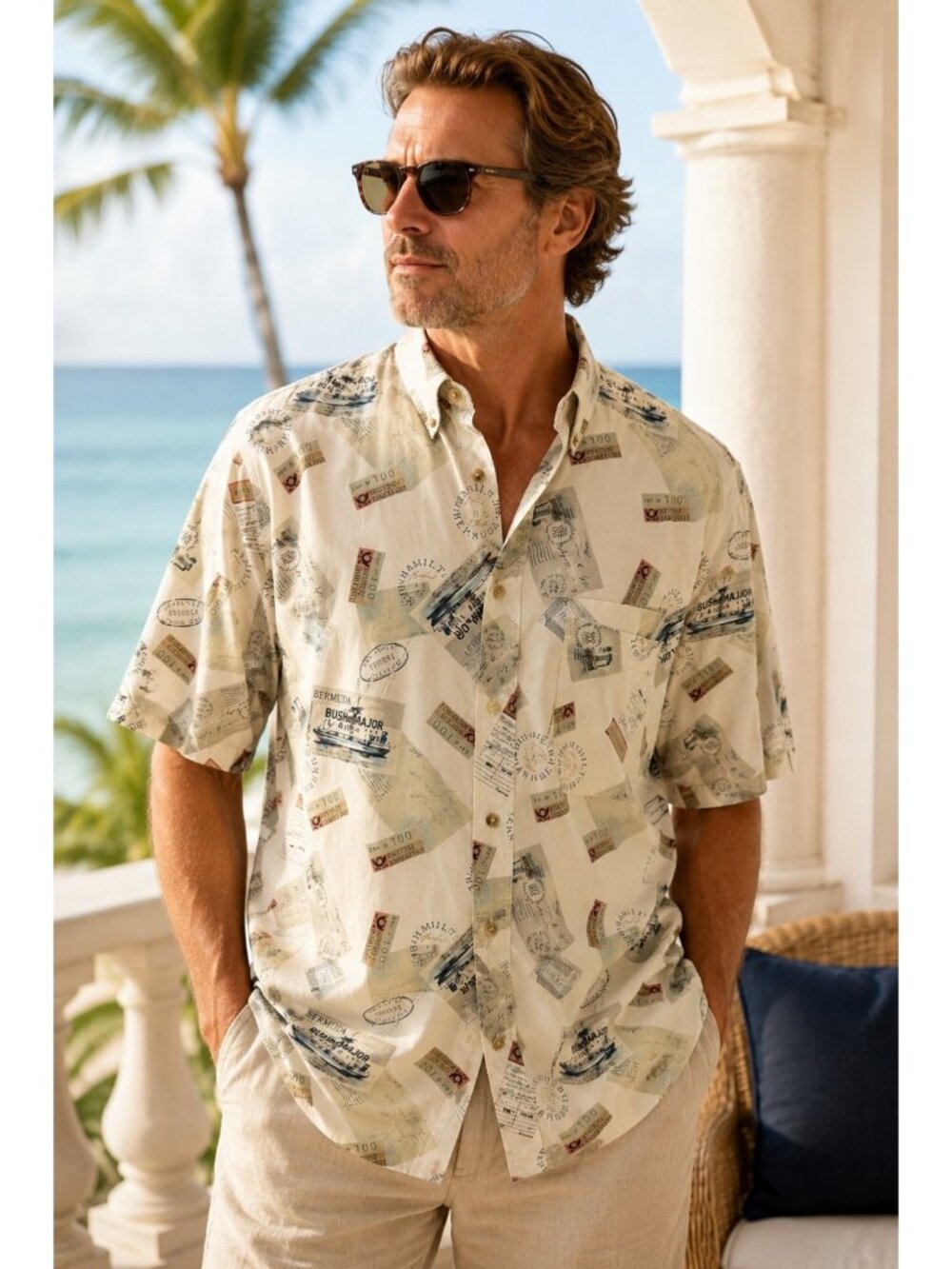 Pendleton Men’s XL Passport Postcard Print Button Down Camp Shirt 100% Cotton Tr
